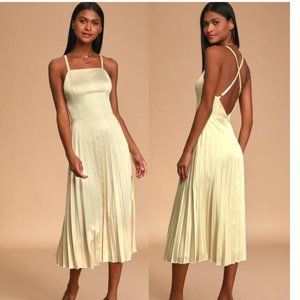 Lulu's Give us a twirl Champagne Satin Midi Dress